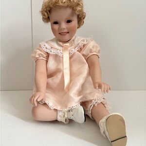 Danbury Mint Shirley Temple Doll in Peach Dress with Curly Hair